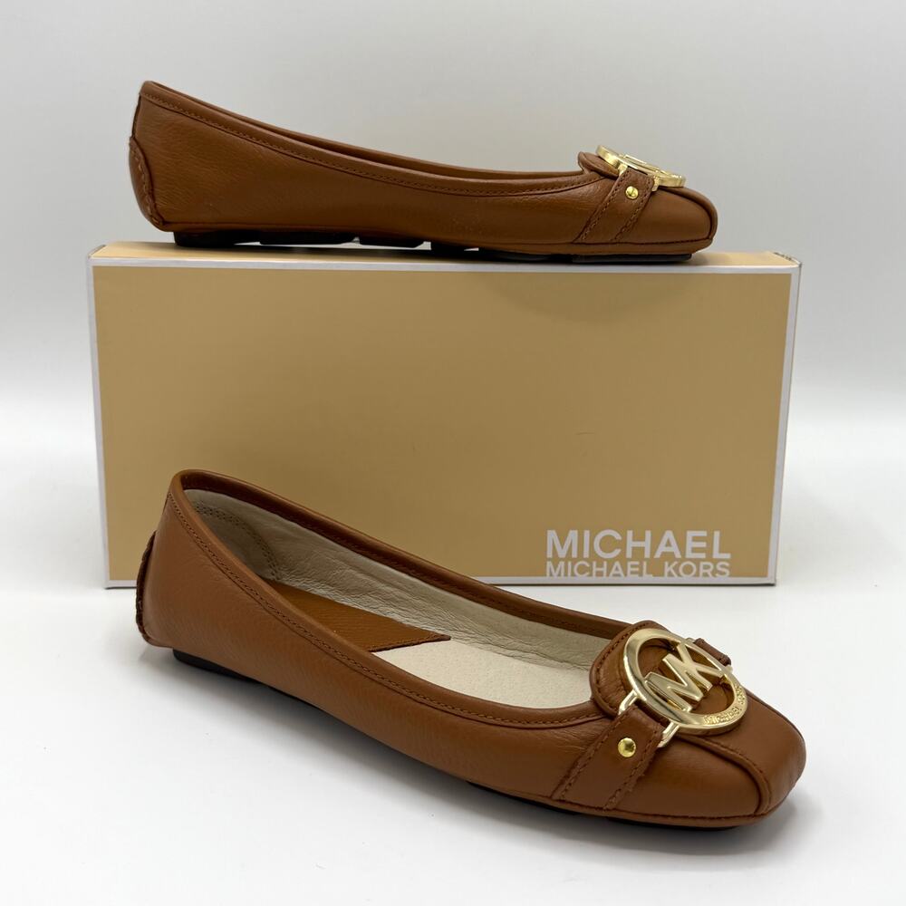 Michael Kors Fulton Moc Flats Brown Leather MK Logo 5.5 Ballet